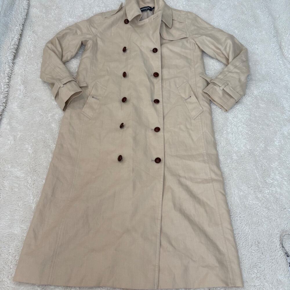 Guideboat Womens Linen Biege Trench Coat 0 Costal Preppy Country Club Work Wear
